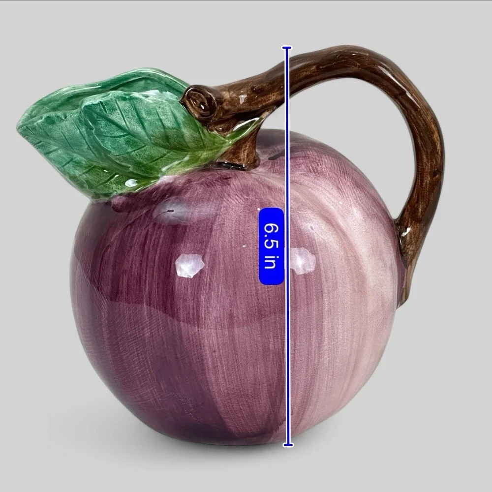 Pottery Barn JAPAN Figural PLUM‎ Juice Pitcher w Label 6.5 inches Tall Purple